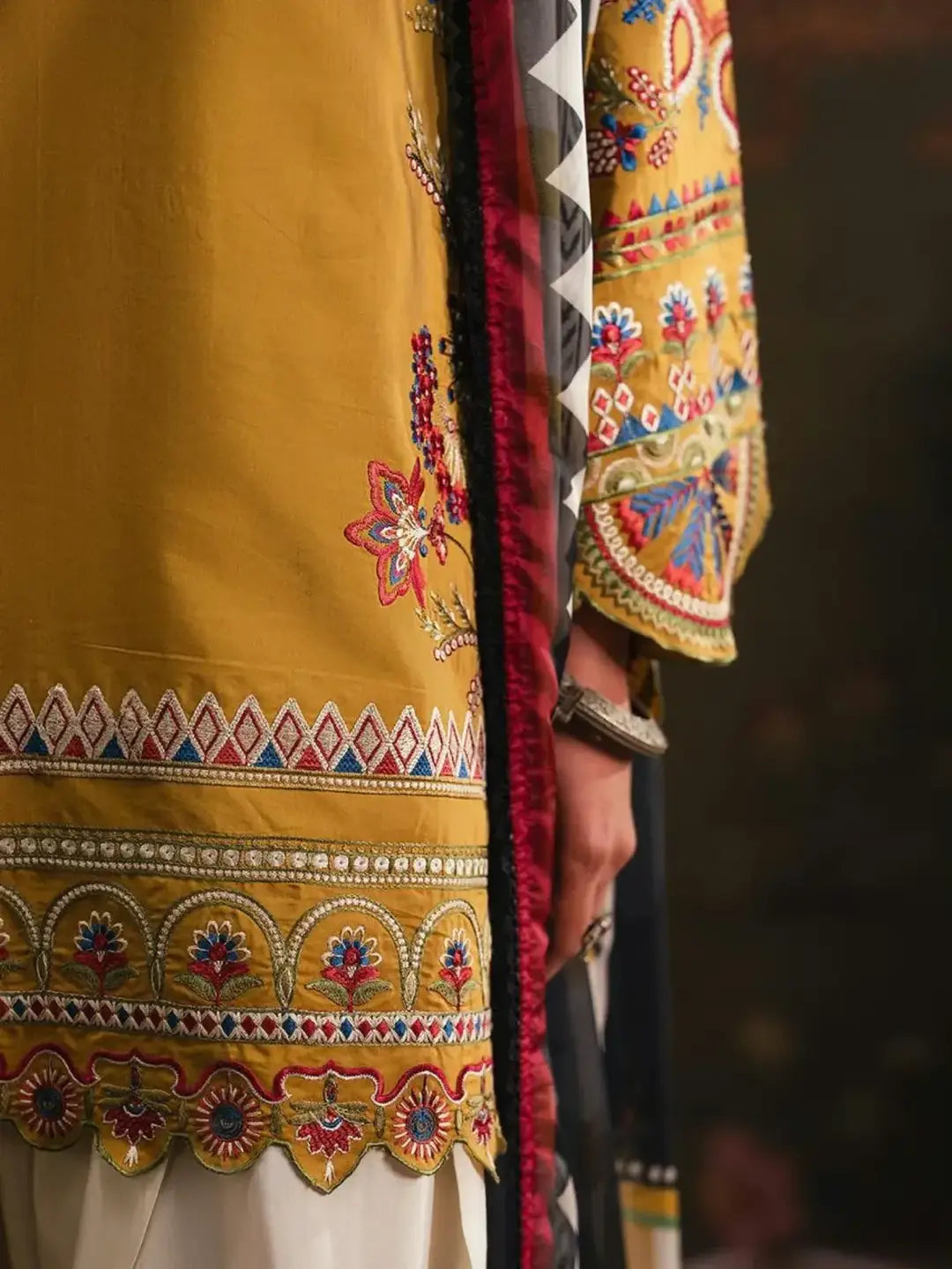 Stunning Mustard Suit with Embroidered Design - 3 Pcs Ensemble