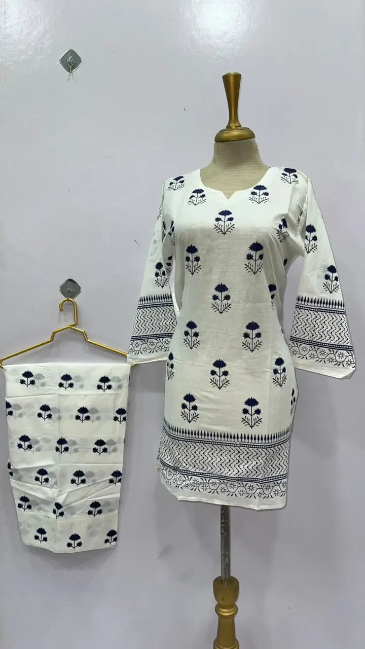 2 Pcs Women's Stitched Cotton Lawn Printed Shirt And Farshi Shalwar
