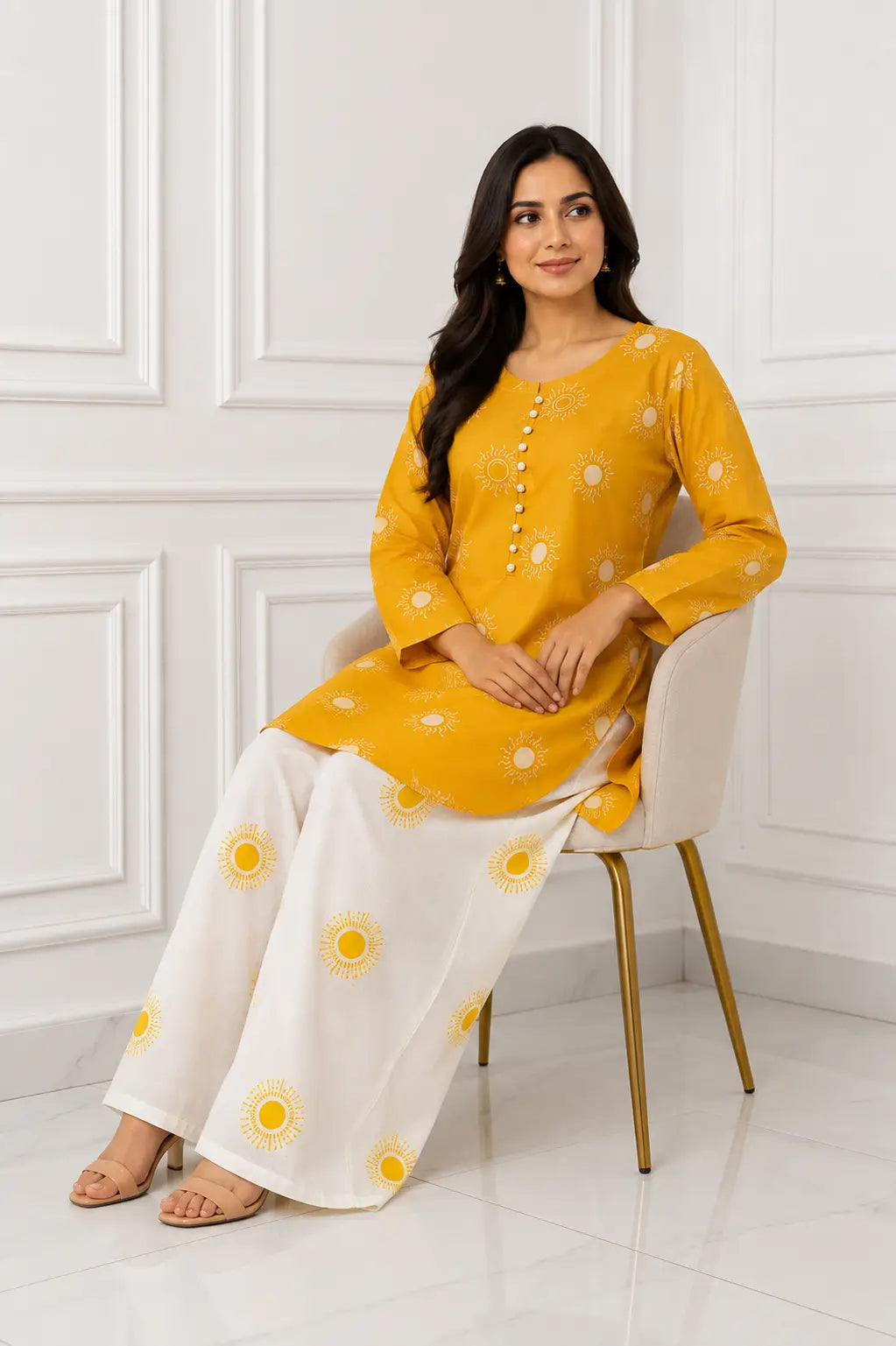 2 Pcs Women's Stitched Cotton Lawn Printed Co-Ord Set Sooraj Print