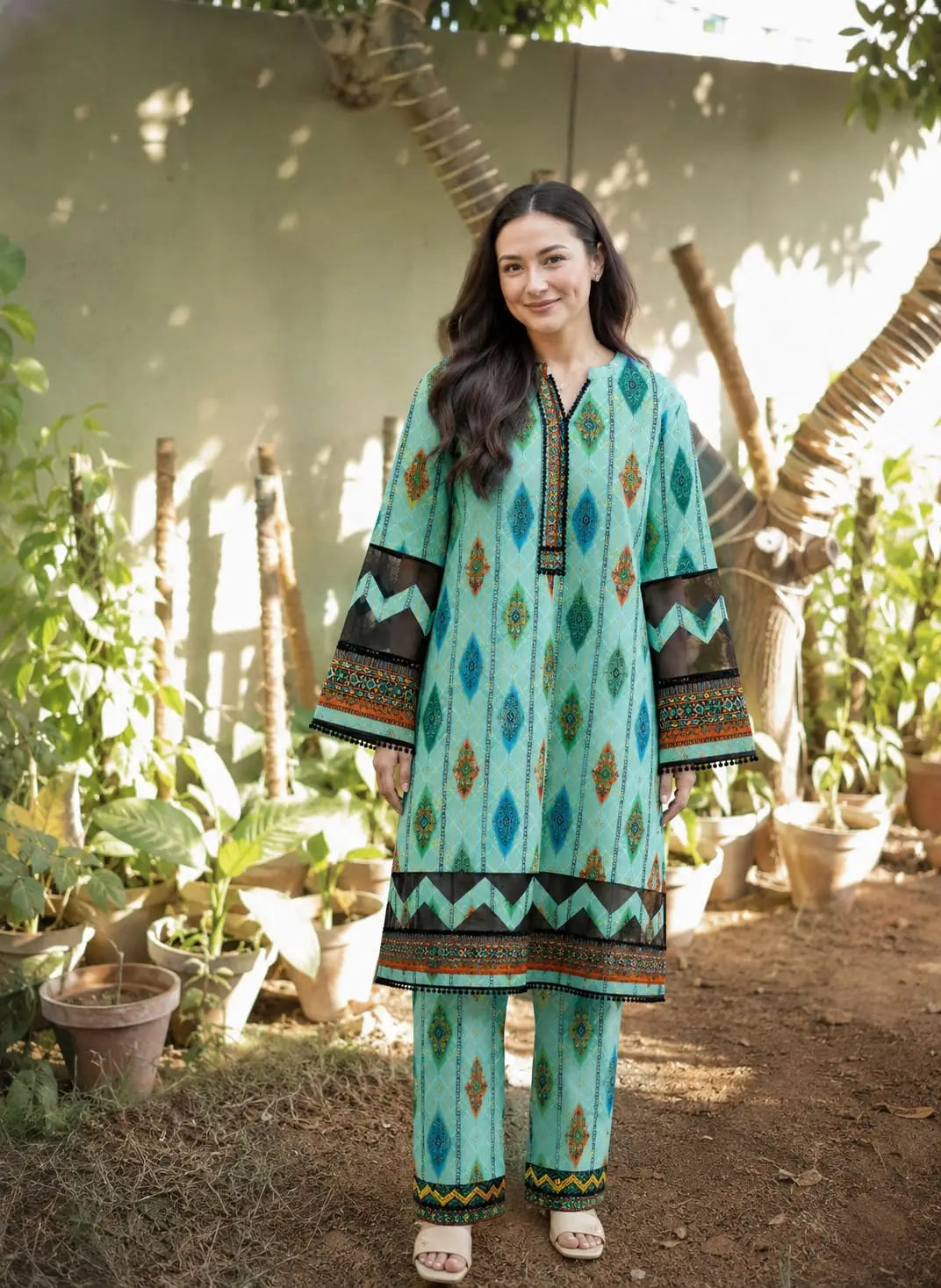 2 Pcs Women's Stitched Cotton Printed Shirt And Trouser