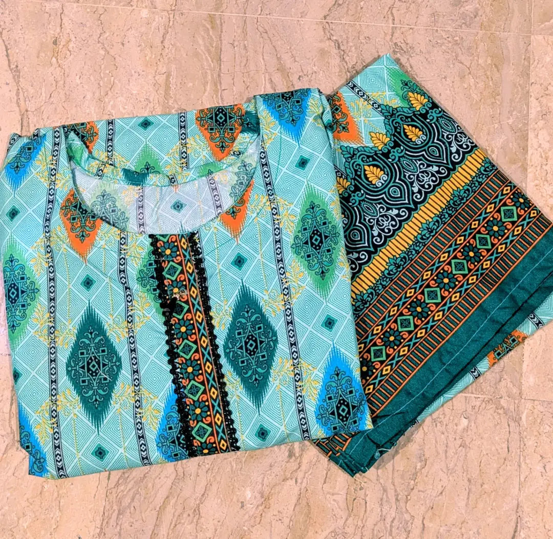 2 Pcs Women's Stitched Cotton Printed Shirt And Trouser