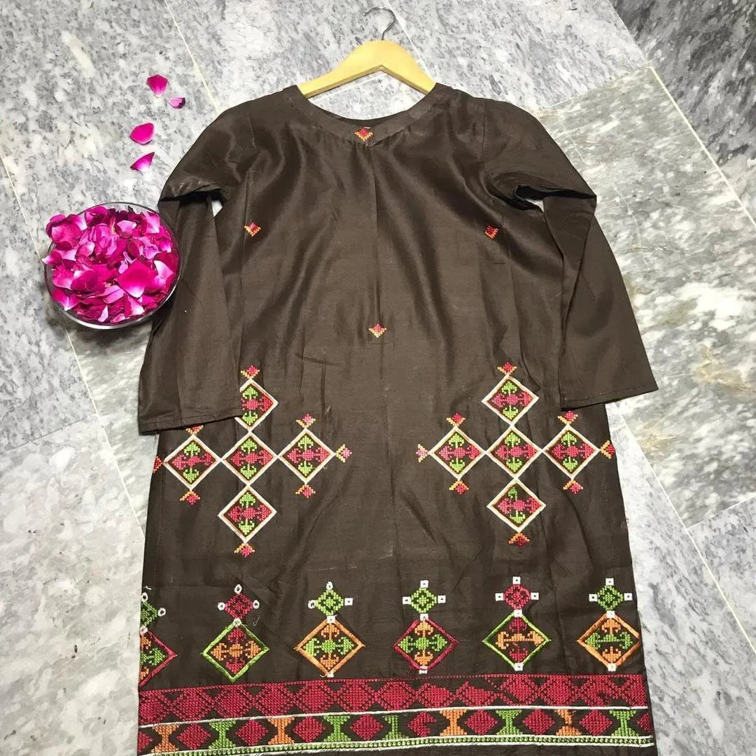 1 Pc Women's Stitched Lawn Embroidered Shirt