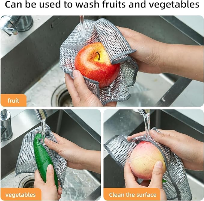 Dish washing Cleaning cloth | Wire Dish washing Rugs for Wet and Dry Kitchen - Pack of