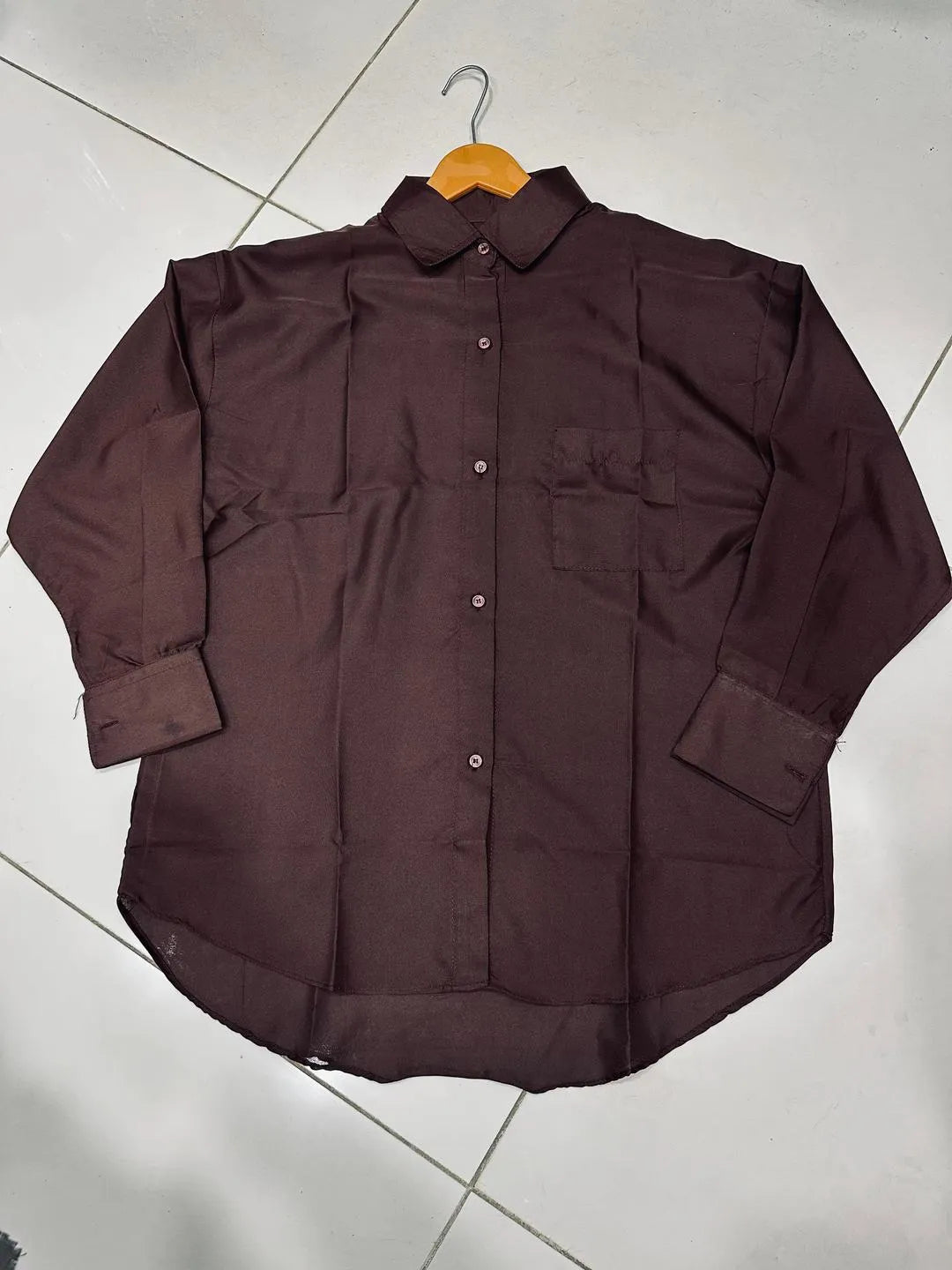 Women's Brown Silk Button Down Shirt Medium Large