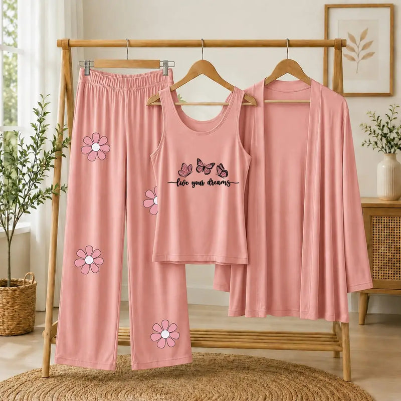 3 Pcs Women's Stitched Jersey Printed Night Suit