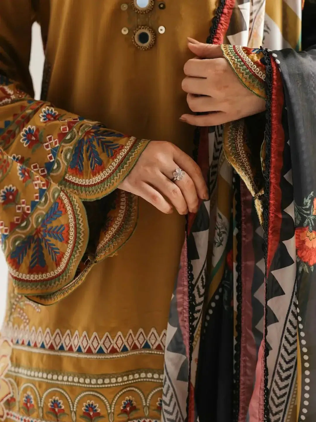Stunning Mustard Suit with Embroidered Design - 3 Pcs Ensemble