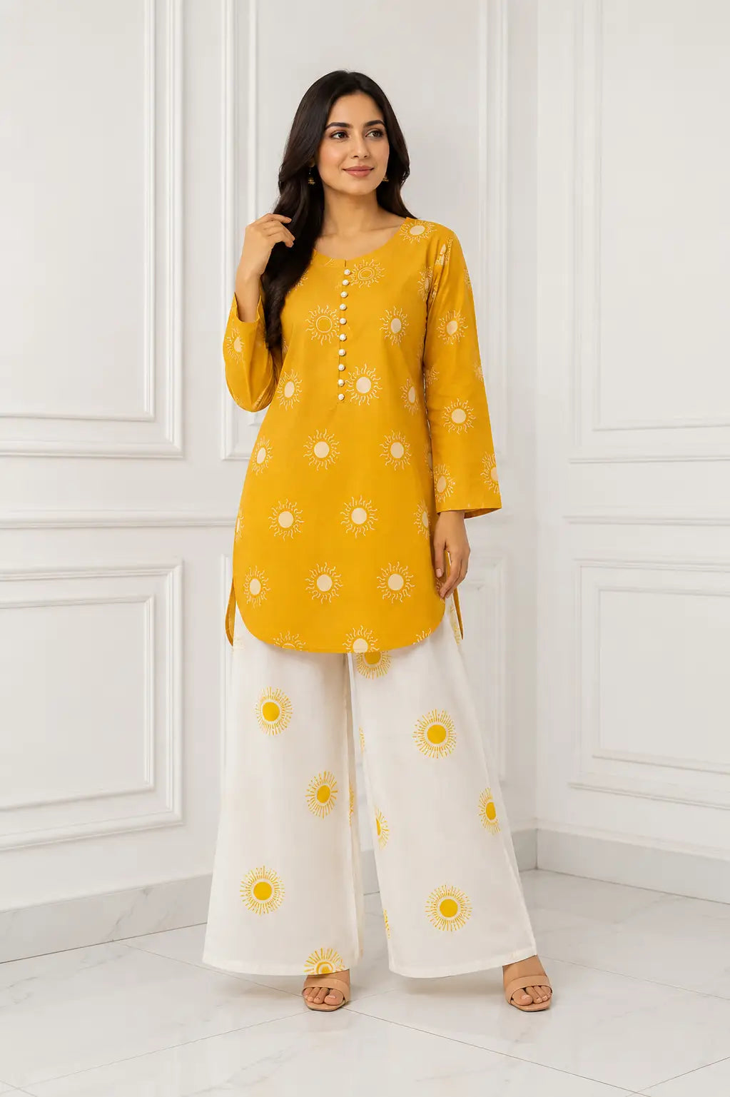 2 Pcs Women's Stitched Cotton Lawn Printed Co-Ord Set Sooraj Print