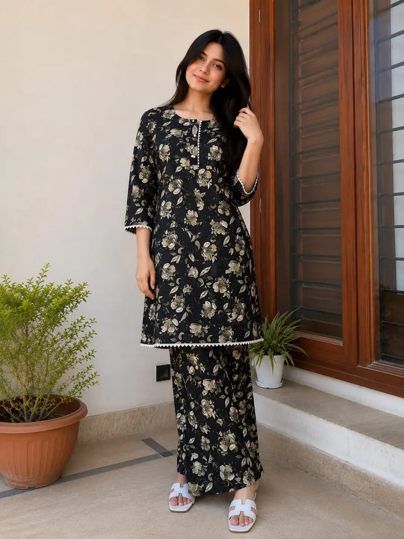 2 Pcs Women's Stitched Cotton Printed Shirt And Trouser