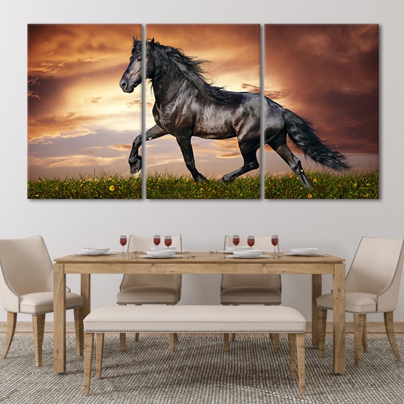 3 Pc Black Horse Wall Décor Photo Tiles