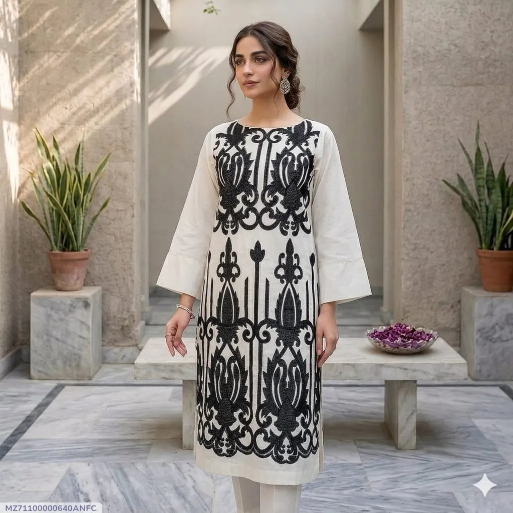 1 Pc Women's Stitched Arabic Lawn Embroidered Shirt