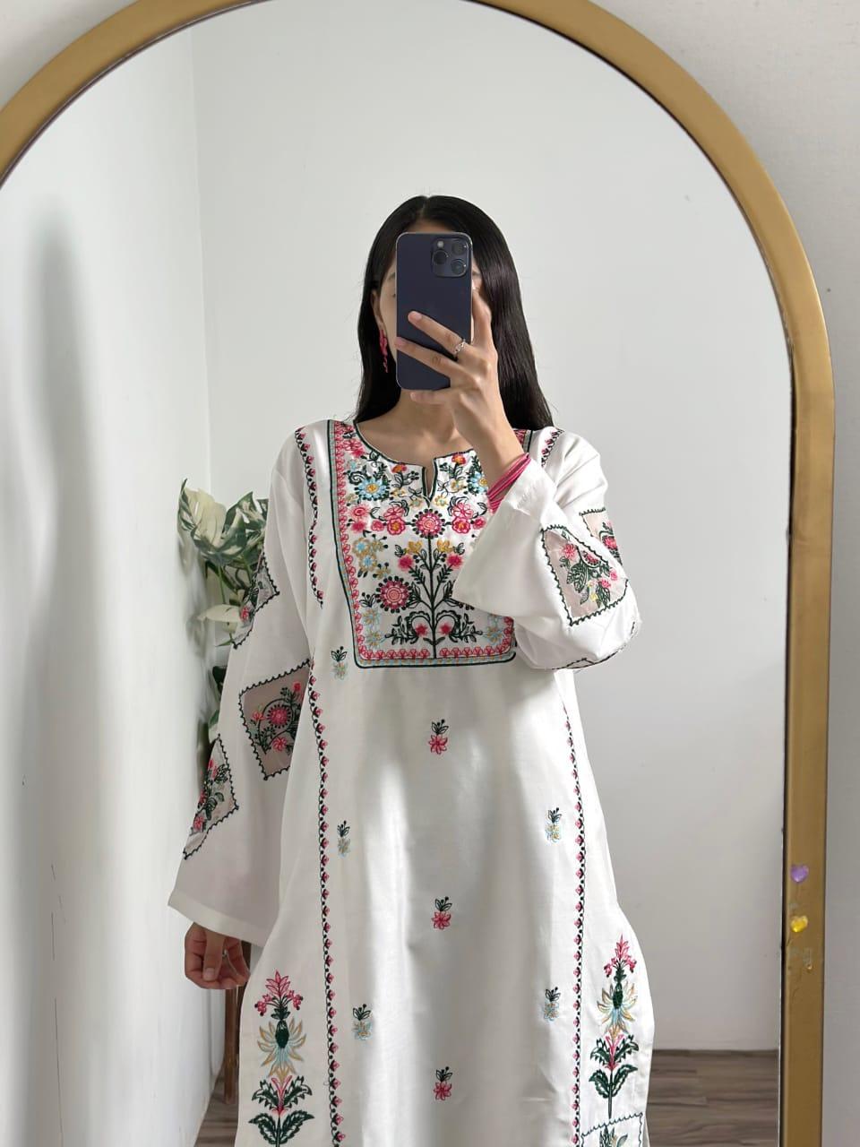 Women Cotton Embroidered Shirt Trouser Set Multi Size