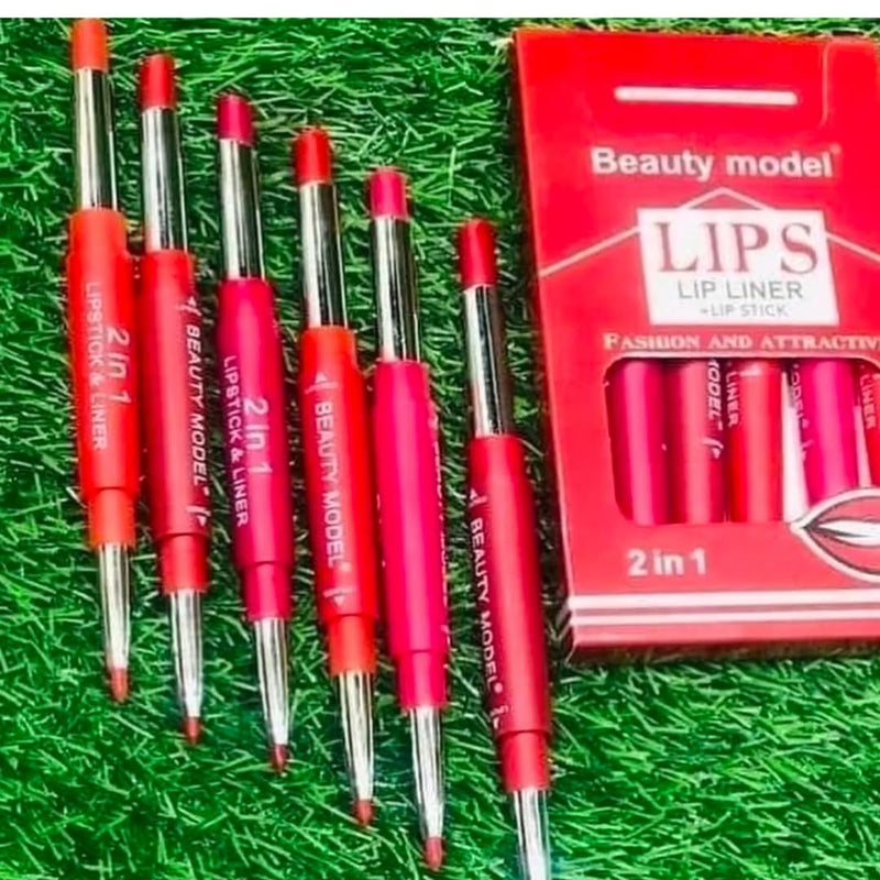 2-in-1 Waterproof Lipstick &amp; Lip Liner – Long-Lasting, All-Day Color | Best Quality ]Waterproof Lipstick [Random Shades] - Pack Of 01