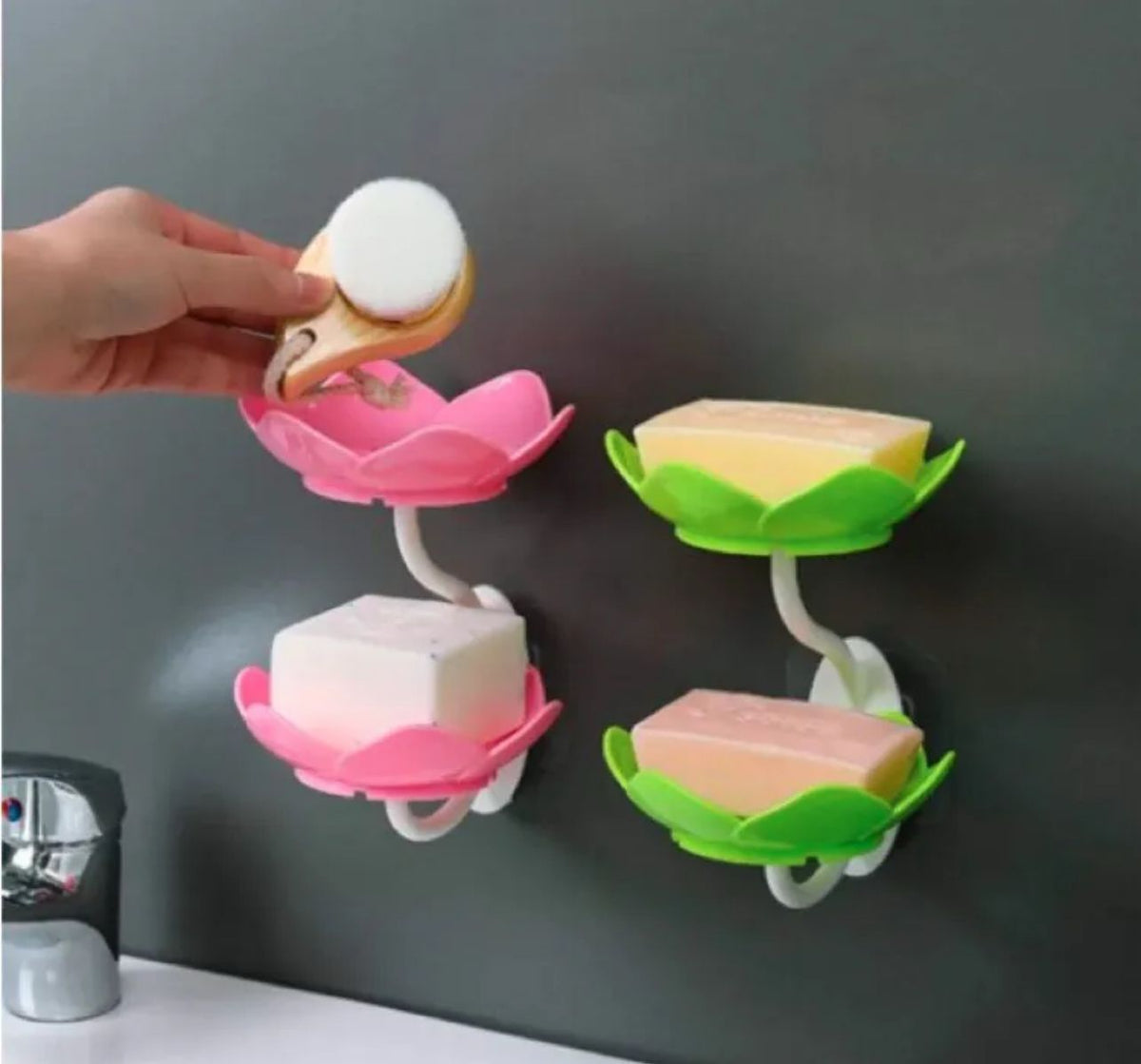 Lotus Flower Wall-Mounted Soap Holder – Self-Draining Bathroom &amp; Kitchen Organizer - pack of