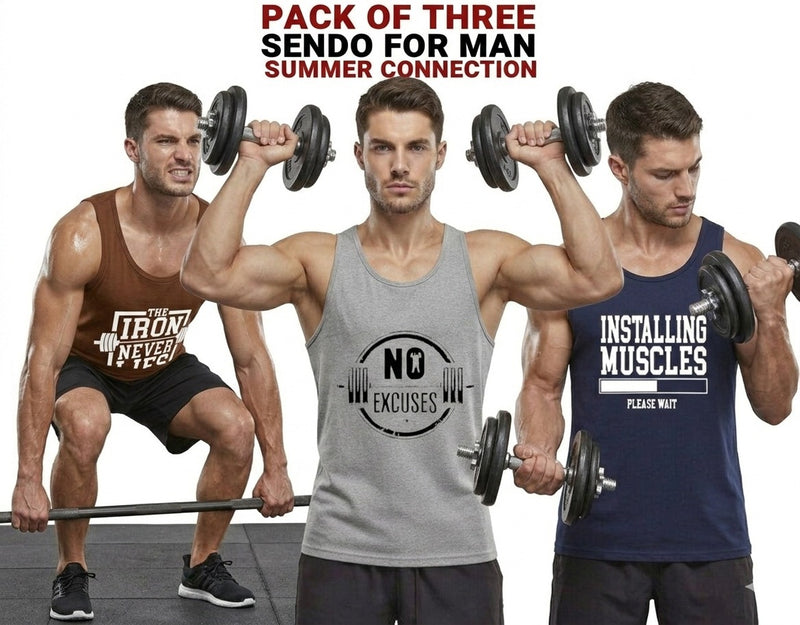 3 PCs of Men's Summer Cotton Sando Vest Sleeveless Tank Top Breathable Soft Lightweight Casual Gym Sports Innerwear Comfortable (